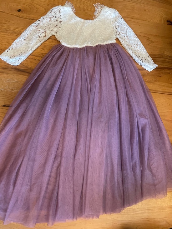 Topmaker Other - Girls' Lace Bodice Tulle Skirt Formal Dress - White & Dusty Purple